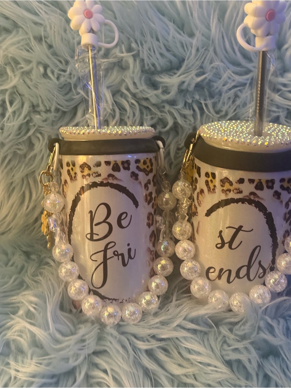 Friendship Leopard Accent Tumbler - White with white strap to hold your cup